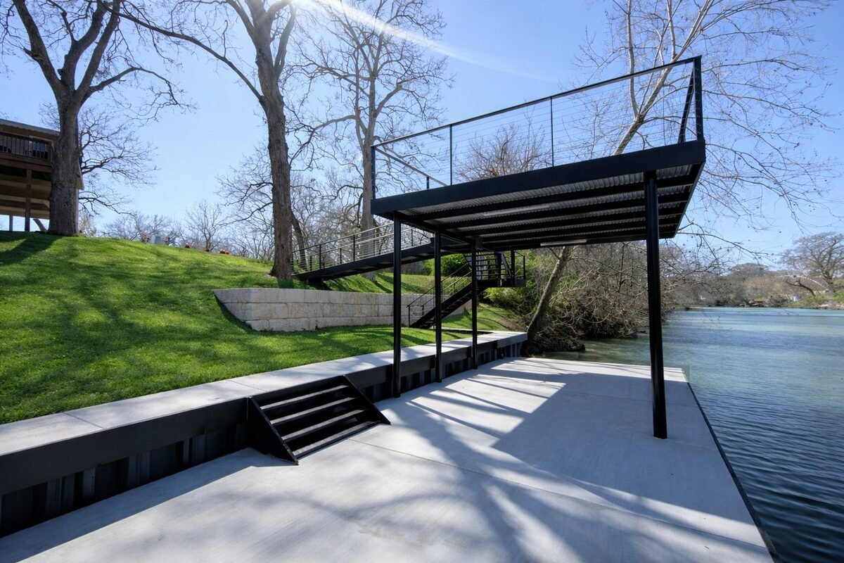 Architectural concrete deck elevated over hillside